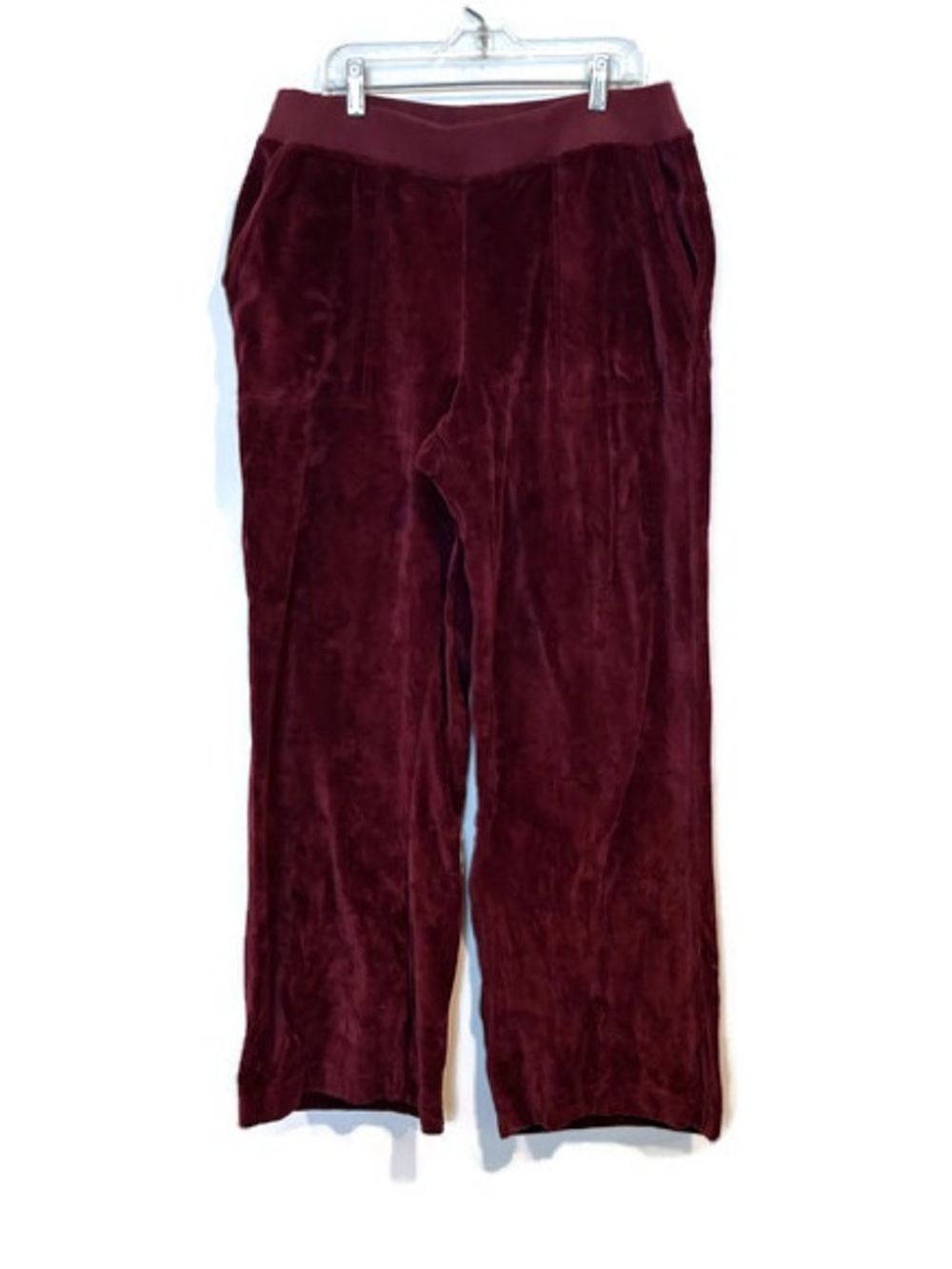 Pact  Organic Cotton Maroon Velour Wide Leg Pull up Pants Large